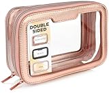 Lily England Transparente Reise-Make-up-Tasche – kleiner tragbarer Flughafen-Kulturbeutel, rose gold, Kosmetiktasche mit 2 Reißverschlussfächern