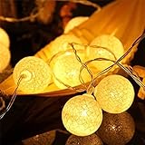 Ciskotu LED Lichterkette Baumwollkugeln mit Stecker, 3,8m 20er Cotton Ball...