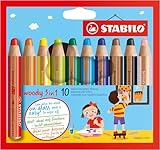 STABILO - Buntstift, Wasserfarbe & Wachsmalkreide - woody 3 in 1-10er Pack - mit...