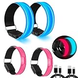 Funmo 4 Stück LED Armband Aufladbar, Leuchtarmband USB Reflektorband Reflective...