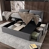 Rtopsu Polsterbett Doppelbett 180x200 cm mit 3 Stauraum Schubladen, Bett mit...