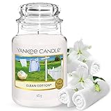 Yankee Candle Duftkerze im Glas (groß) – Clean Cotton – Kerze mit langer...