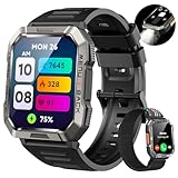 Smartwatch Herren Militär, 100 Tage Akku,Sportuhr mit Bluetooth-Anrufe,LED...
