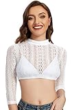 Dirndl Bluse Damen Dirndlbluse Spitze Trachtenbluse Langarm Weiß...