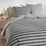 Traumschlaf Jersey Melange Wendebettwäsche Grau • Streifen & Uni • 100 %...