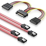deleyCON SATA 3 Kabel Set 2x SATA III Kabel mit Stecker Gerade + Y Strom Adapter...