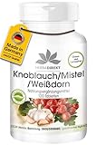 Knoblauch Mistel Weißdorn - 120 Tabletten mit Vitamin C, Hochdosiert, Vegan |...