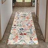 HUGEAR Beige Waschbarer Läufer Teppich Flur 60x180cm Blumenmuster Bettvorleger...