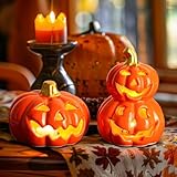 FTUREERA 2 Stück Halloween Deko Kürbis, Herbstdeko Kürbis mit Gruseligem...