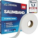 GIBWERK® Saumband zum Aufbügeln | 30 Meter x 20 mm | 60 GSM Extra Stark |...