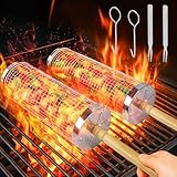 Yesay Set aus Rollender Grillkorb mit abnehmbaren Holzgriffen und zylindrischem...