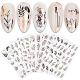 JMEOWIO Nagelsticker Rose Gold Schwarze Blume 12 Blatt Nail Art Sticker...