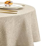 DWCN Leinen Beige Tischdecke Rund 140cm，Tischdecke Leinenoptik Abwaschbar...