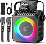 HWWR Karaoke Maschine mit 2 drahtlosen Mikrofones, Tragbaren Karaoke Anlage...