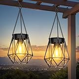 RECHOO Garten Solarlampen für Außen Hängend, 2 Stück Metall Solar Laternen...