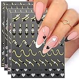 JMEOWIO Nagelsticker Herz Linien Blumen 9 Blatt Nail Art Sticker Selbstklebend...