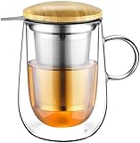 glastal 430ml Doppelwandige Glas Teetasse mit Metallsieb Teeglas Teebecher aus...