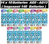 Set AG0-AG13 (14 Blistercards a 10 Batterien je AG 0,1,2,3,4,5,6,7,8,9,10,11,12,13) ; (C) ; EINWEG Eunicell