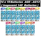 Set AG0-AG13 (14 Blistercards a 10 Batterien je AG 0,1,2,3,4,5,6,7,8,9,10,11,12,13) ; (C) ; EINWEG Eunicell