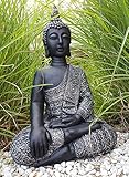K&L Wall Art Sitzender Buddha Beton Grau Kunststein Feng Shui Deko Figur große...