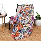 Mehrfarbige Patchwork-Steppdecke, Vintage-Stil, indische Wende-Steppdecke,...