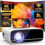 Beamer 4K Unterstützt, 15000L Native 1080P 5G WiFi Bluetooth Projektor mit 50%...