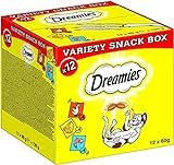 Dreamies Katzensnacks in einer Snack Box mit verschiedenen Geschmacksrichtungen...