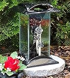 Grablampe Grablaterne Rose Silber 28,0cm incl. Grabkerze Grabschmuck Grablicht...