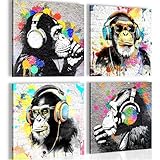 Novart Bilder Set Banksy Collage - KOMPLETT AUFHÄNGFERTIG - Grau Bunt...