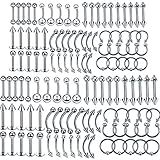 Multi Piercing Set 120x Edelstahl silber Mix Körperschmuck Studs Barbells...