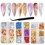 3 Boxen Blattgold Nailart, Goldfolie Nägel Set mit Pinzette, Blattgold Nägel...