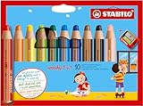 STABILO - Buntstift, Wasserfarbe & Wachsmalkreide - woody 3 in 1-10er Pack mit...