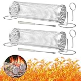 zhongko 30CM Zylindrischer Grillkorb 2Pcs Rolling Grillkorb mit Gabel...