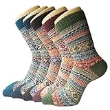 5 Paar Damen Winter Wollesocken, atmungsaktive weiche dicke Socken - bunte Farbe...