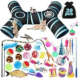 YUTUY Katzenspielzeug Set mit Katzentunnel,39pcs Katzenspielzeug mit...
