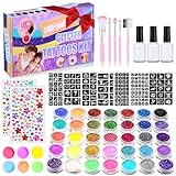 Glitzer Tattoo Set Kinder, Glitzertattoos Mädchen Temporäres, 41 Farben...