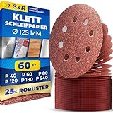 S&R Klett Schleifpapier Set 125 mm, Meister, 8 Löcher, 60 St Schleifblätter,...