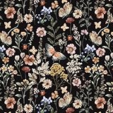 Timeet Selbstklebende Tapete Vintage Blumen und Schmetterlinge Schwarz 41x300cm...