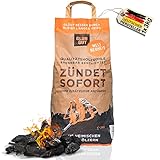 Premium Grill Holzkohle - inkl. biobasierter Anzündbeschichtung - aus Eiche &...