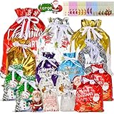 Weihnachts Geschenkbeutel mit Kordelzug, 15 Stück Weihnachtsgeschenkbeutel mit...