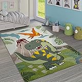 Paco Home Kinderzimmer Teppich Grün Dinosaurier Dschungel Vulkan 3-D Effekt...