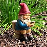 Runsmooth Gartenzwerg auf dem Klo - 13cm auf Toilette mit Zeitung - Gartenfigur...