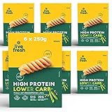 LiveFresh High Protein Low Carb Nudeln | Vegane Vollkorn Fusilli mit 51g Protein | 80% mehr Ballaststoffe & 70% weniger Kohlenhydrate | Low Carb Lebensmittel zum Abnehmen & Muskelaufbau | 6x250g