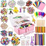 Purpledi 3300+ Stück Bastelsets für Kinder Bastelmaterial in Bastelkoffer, DIY...
