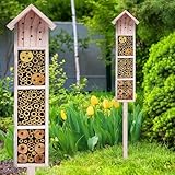 Holz Insektenhotel mit Erdspieß 78 cm - beige - Garten Deko Insektenhaus zum...