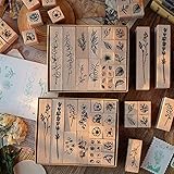 22 Stück Holzstempel Set, Blumen Holz Stempel, Alphabet Stempel mit...