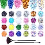 24 Farben Glitzer Set für Nagel, Glitzerpulver Nageldesign Zubehör Pailletten...