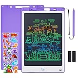 Coolzon 12 Zoll LCD Schreibtafel,LCD Schreibtafel Kinder mit Kostenlose Tier-Cartoon-Aufkleber,Bunte Maltafel Zaubertafel für Kinder zum Malen von Zeichnungen und Memo-Listen,Violett
