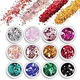 AOOWU Glitter, 12 Farben Festival Glitzer Gesicht, Halloween Schminke Make-up...