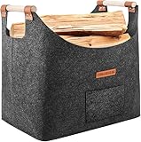 XL Brennholzkorb Filzkorb extra dicker Filz und verstärkter Griff | Faltbarer...